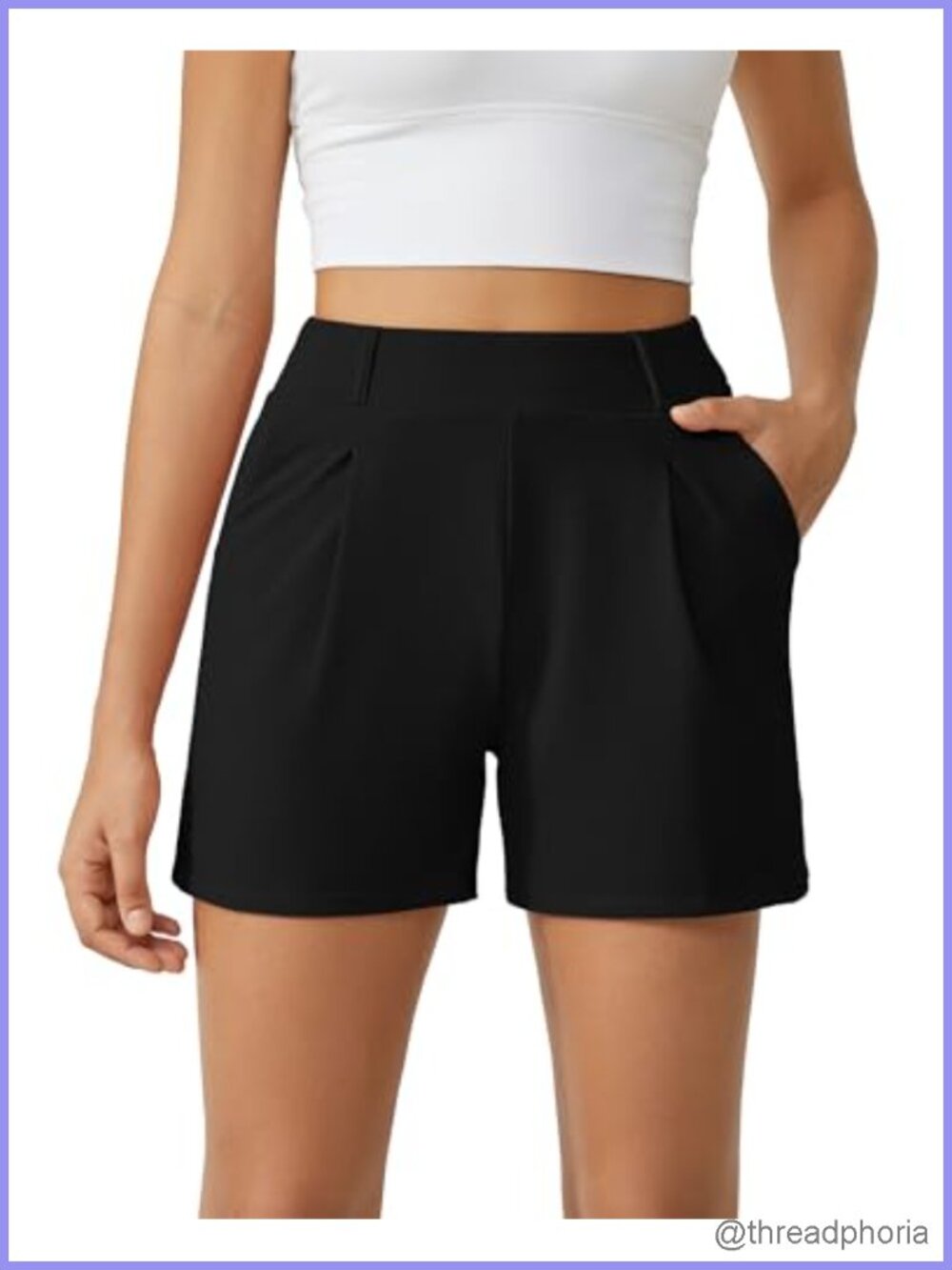 Women's Pleated High Waist Athletic Shorts with Pockets, 4" Inseam, Moisture